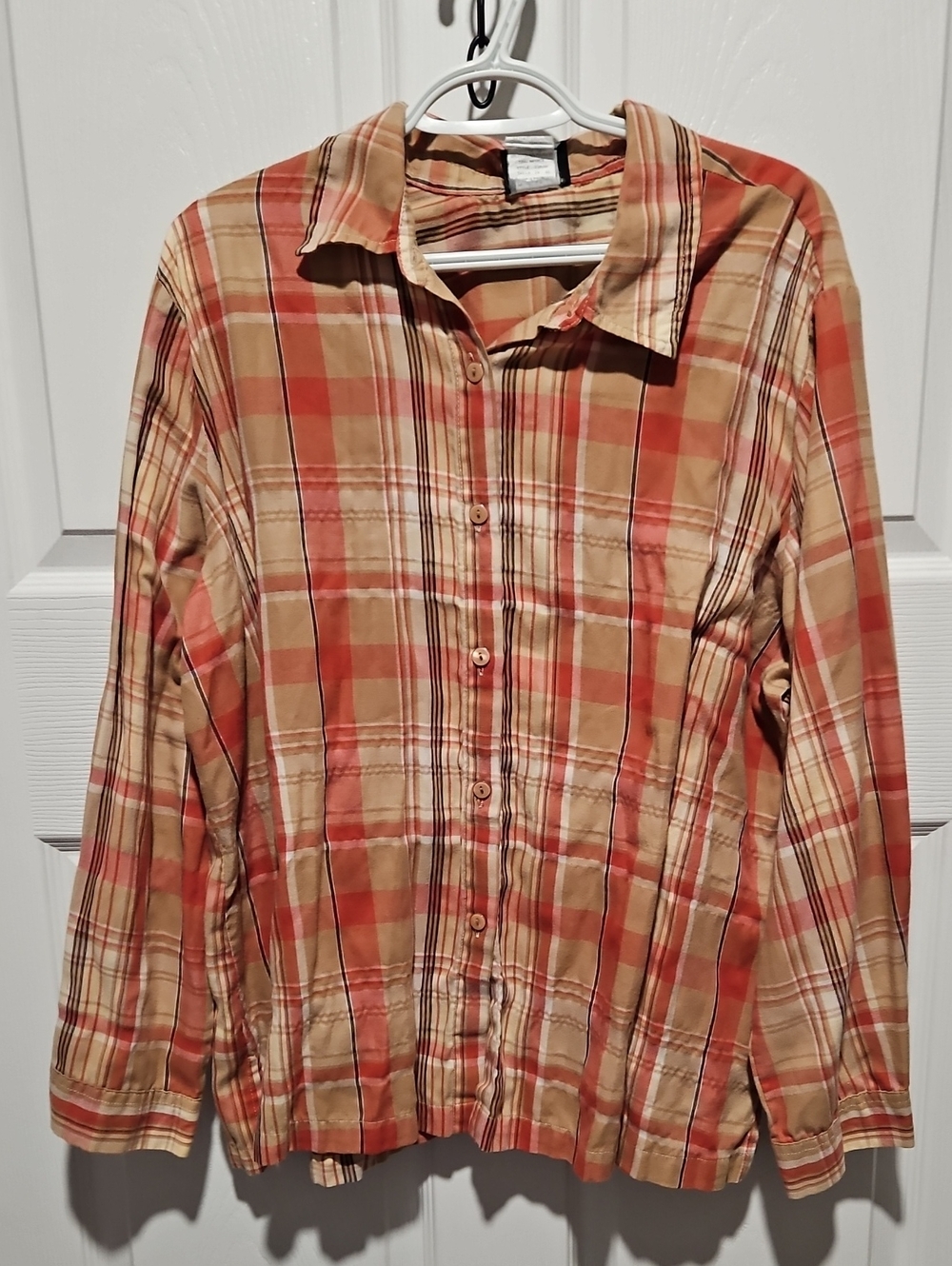 Southern Lady Plaid Button-Down Shirt in Tan & Orange